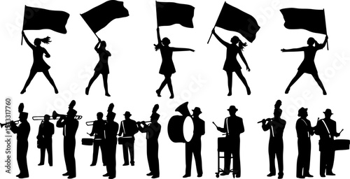 Marching band svg, Color guard svg, Color guard silhouette, Marching band silhouette, Color guard flags svg, Color guard vector set
