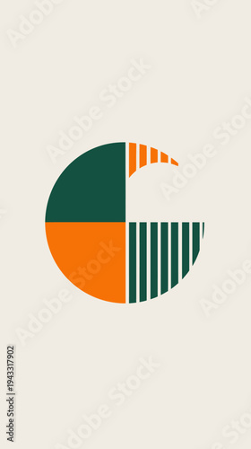 Abstract geometric design with green and orange elements on a cream background