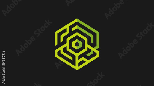 Abstract geometric design with green and yellow tones on dark background