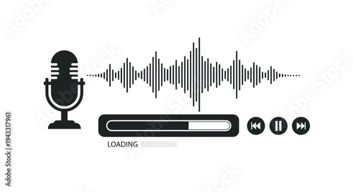 Microphone sound waves and loading bar in a black silhouette