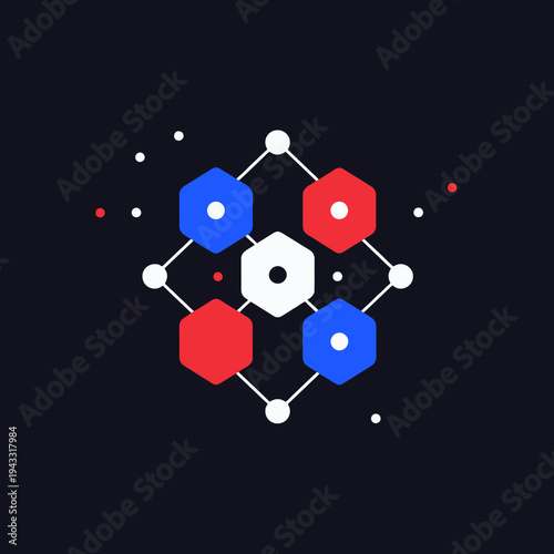 Abstract geometric design with hexagons connected lines and a dark background