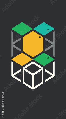 Abstract geometric design with hexagons and cubes on dark background