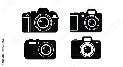 Four black camera icons presented as a striking visual silhouette