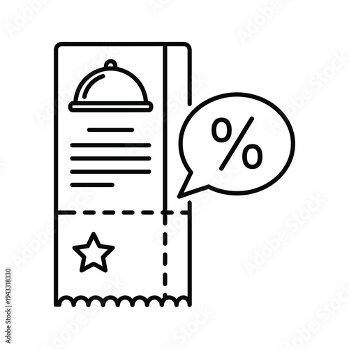 Restaurant Voucher with Discount Percentage Icon and Star - Line Art Icon