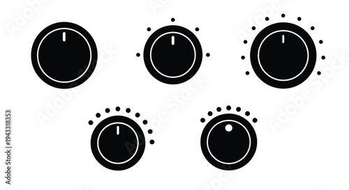 Black control knobs arranged in a simple graphic composition silhouette