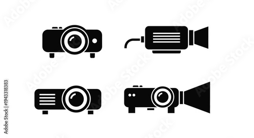 Black silhouettes of vintage and modern film projectors