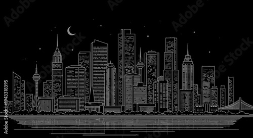 City Skyline at Night Time.