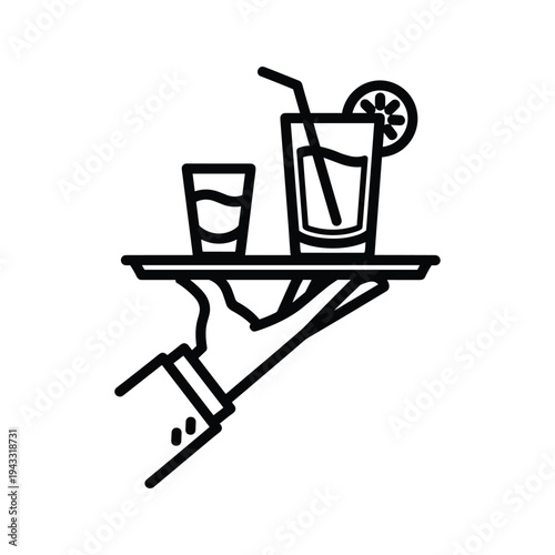 Waiter Serving Drinks on Tray: Icon of Bar Service, Hospitality, and Refreshments