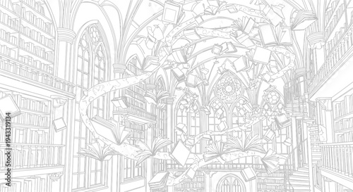 Large Gothic Cathedral Interior Architecture.