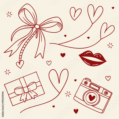 Cute Pink Ribbon Bow Illustration with Love Text