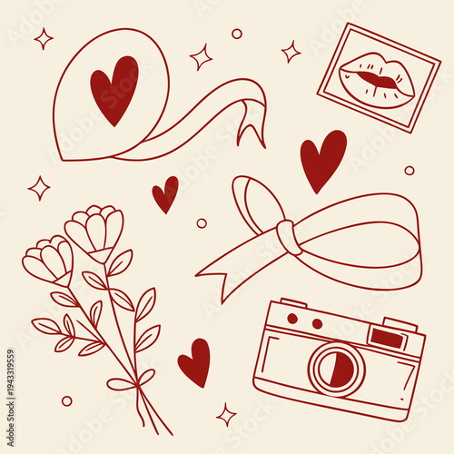 Cute Pink Ribbon Bow Illustration with Love Text