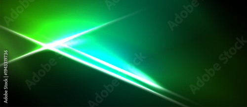 Bright green light streaks across dark background. Vivid energy radiates from central point, creating dynamic visual effect.