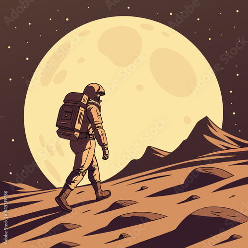 Silhouette couple in love under moon and stars in the night sky vector illustration