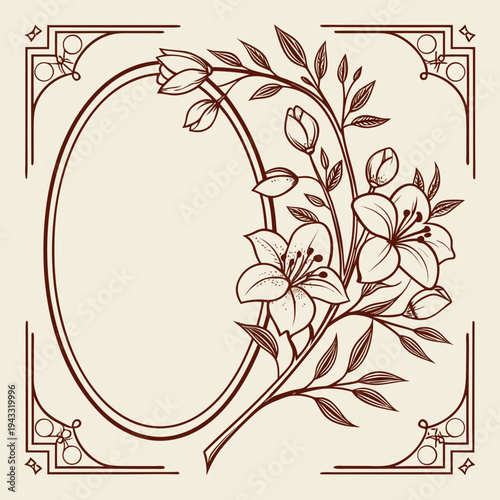 Decorative Floral Border with Bouquet Illustration