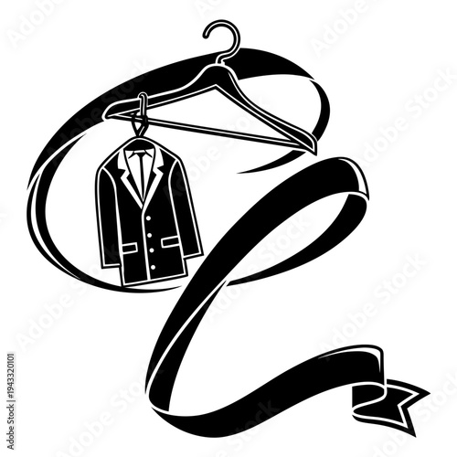 Elegant Suit with Mourning Ribbon Line Art