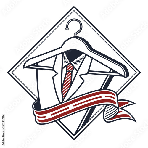 Elegant Suit with Mourning Ribbon Line Art