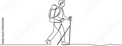 man tourist nature walk hike trekking lifestyle line art. one line Icon drawing