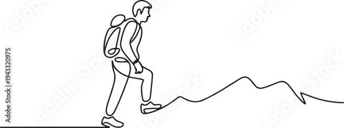 man tourist nature walk hike trekking lifestyle line art. one line Icon drawing
