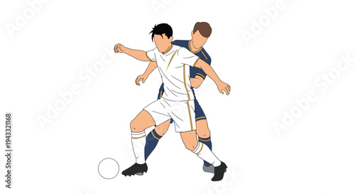 Competitive Football Match Action Two Athletes Playing Soccer Game