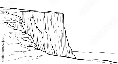 Striking Cliff Face Landscape Outline Drawing Minimalist Monochrome Art