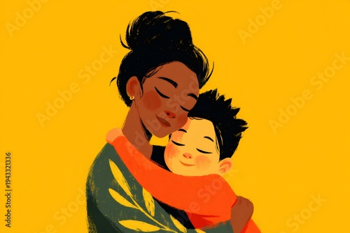 Mother hugging son showing family love and connection