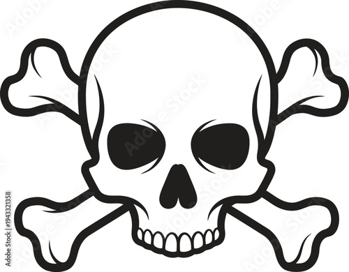 Jolly roger skull silhouette pirate symbol on white background