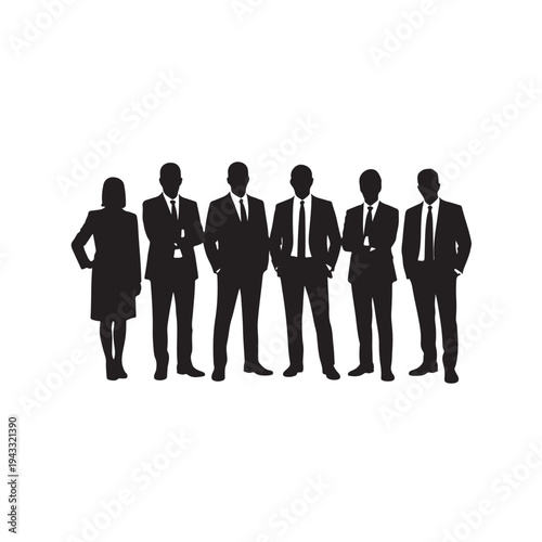 Black silhouette of six corporate people standing in a row