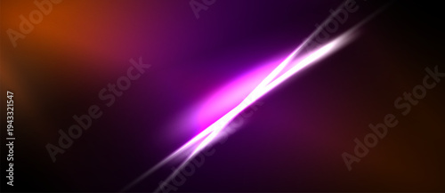 Abstract gradients blend purple, orange hues. Diagonal light streaks create dynamic visual impact. Soft focus, smooth transitions dominate composition.