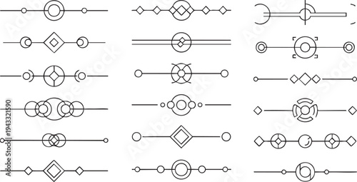 Collection of art deco dividers and flourishes, decorative elements for invitations and cards, elegant geometric ornaments with vintage style abstract lines