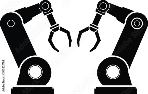 Two robotic arms in silhouette facing each other with open claws
