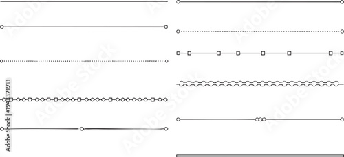 Minimalist straight line dividers with subtle dots circles and squares for clean document formatting and professional publication layout design kit