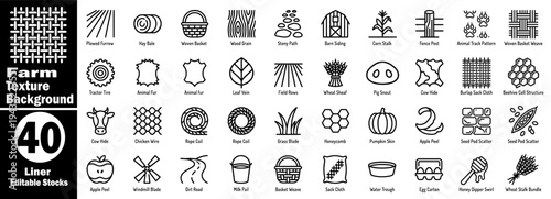 Farm texture background linear editable stocks. Collection of various agricultural elements vector illustrator.