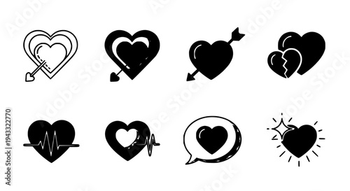 Hearts doodle drawn by hand with grunge scrawls and various styles featuring love, affection, romance with heart and