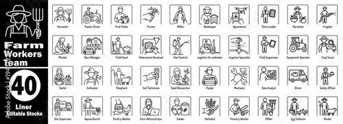Farm workers team icons. Featuring an agriculture and rural profession set vector illustrator.