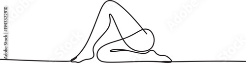 Female legs are lifted up and bent. Black outline on a white background. One continuous line art of female legs isolated. one line Icon drawing