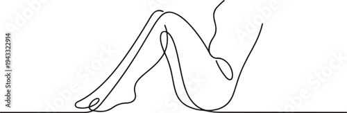 Female legs are lifted up and bent. Black outline on a white background. One continuous line art of female legs isolated. one line Icon drawing