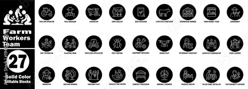 Outline agriculture staff icons for farm workers team management set vector illustrator.