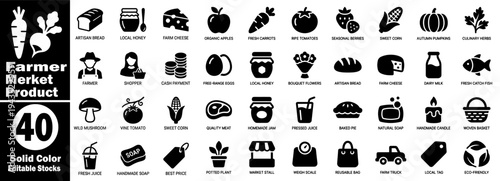 Farmer market product icons. Featuring fresh organic food and goods vector illustrator.