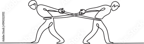 two men are trying to break out of the bonds that bind them. Close people are tired of each other, trying to get out of the fetters. one line Icon drawing