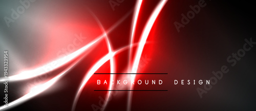 Abstract background features vibrant red, white lines over dark surface. Modern design evokes energy, motion, sleekness.