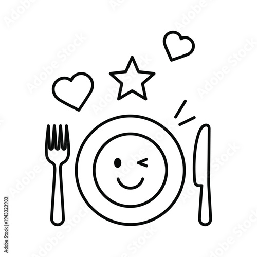 Happy Face Plate, Fork, Knife, Hearts & Star Icon