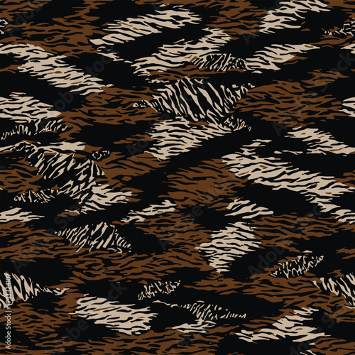 Camouflage seamless pattern. Tiger stripe camo pattern. Forest real tree camouflage design. Hunting camouflage. Tiger stripe pattern. Abstract camouflage