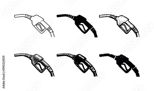 Gas station pump nozzle with flexible hose connector and hand trigger designed for refueling cars | Create ONE image containing