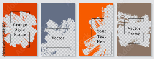 Painted frame social media story post template set. Creative banner design vector collection. Empty space transparent background. Social media grunge story publications.  Blank promo banners