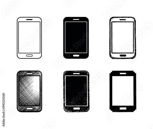 Touchscreen mobile phone with rounded corners and blank display used for calls messaging and media | Create ONE image containing