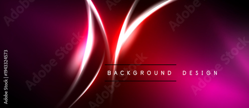 Abstract neon lines create dynamic pink, red glow. Dark background emphasizes vibrant curves, modern design elements.