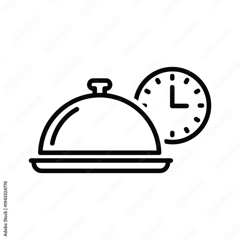 Obraz premium Meal Time Icon: Serving Dish with Clock - Vector Graphic