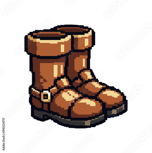Pixelated leather boots illustration isolated on black background