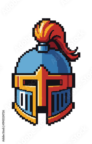 Pixelated knights helmet design isolated on black background