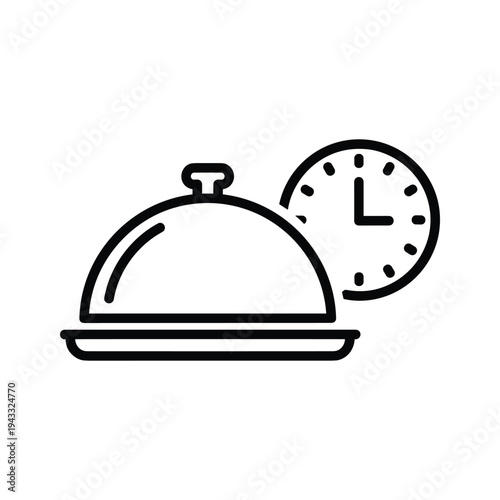 Meal Time Icon: Serving Dish with Clock - Vector Graphic